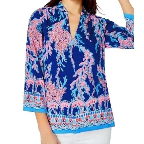 Lilly Pulitzer Tops - Lilly Pulitzer Luna Bay Tunic Borealis Blue Swim On Over Size Medium